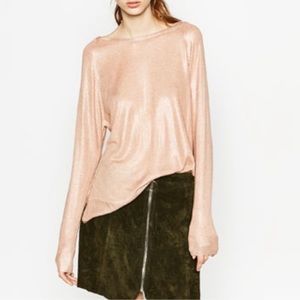 Zara Iridescent Dusty Pink Long-Sleeve Knit Top